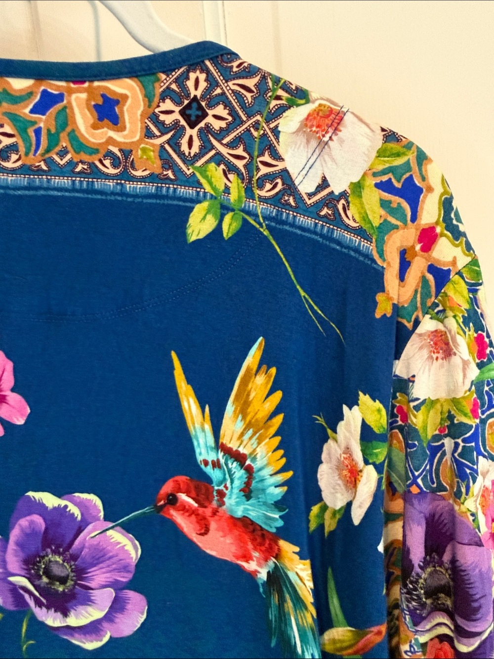 Johnny Was Blue Multi Floral Long-Sleeve Tee - Picture 3 of 5